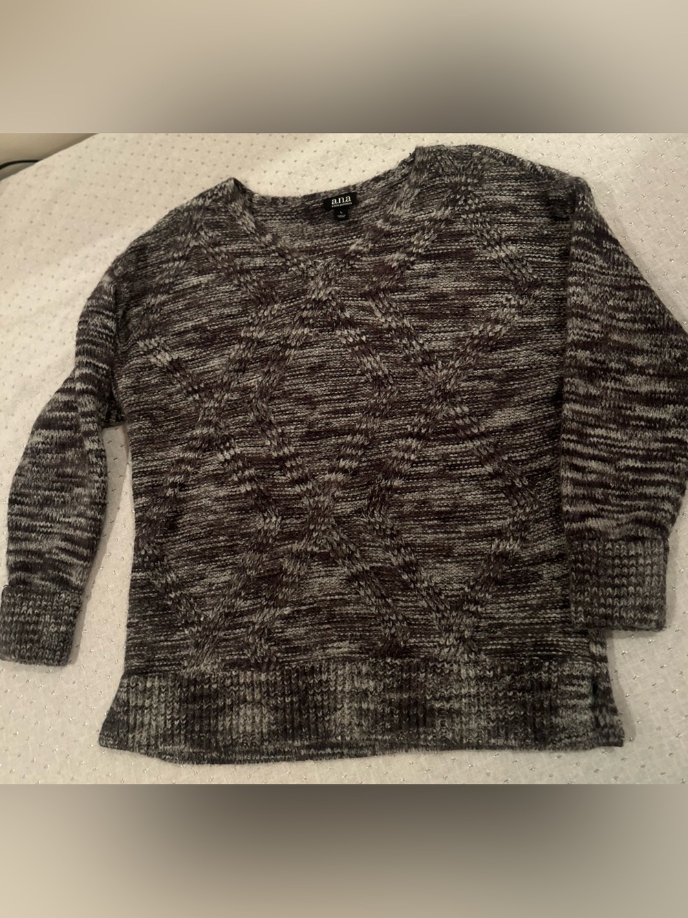Anna Gray & Black Marled Cable Crewneck Sweater